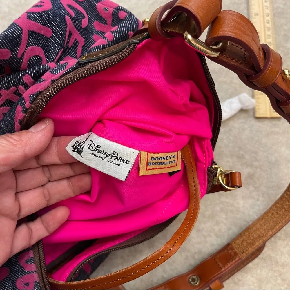 Dooney & Bourke Disney Parks Denim Pink Graffiti Hobo Shoulder Bag & Zip Pouch